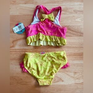 Starfish Patterned Pink and Yellow Kids Bikini